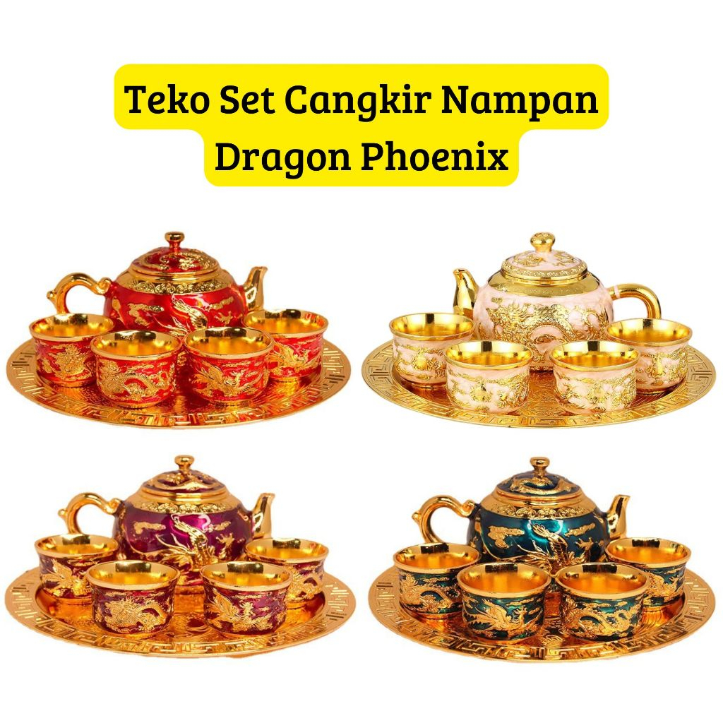 Teko Arab Dragon Phoenix Set 7 HighStand Teko Anggur Logam Eropa Perjamuan Pernikahan Hotel Rumah Ta