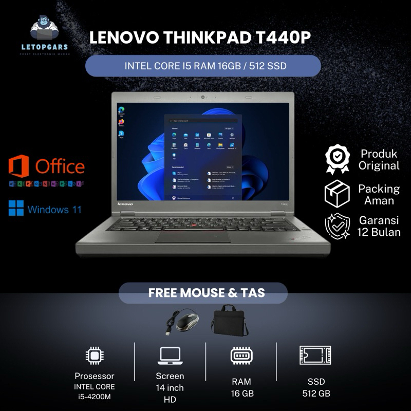LAPTOP LENOVO THINKPAD T440P CORE I5 RAM 16 / 512 SSD