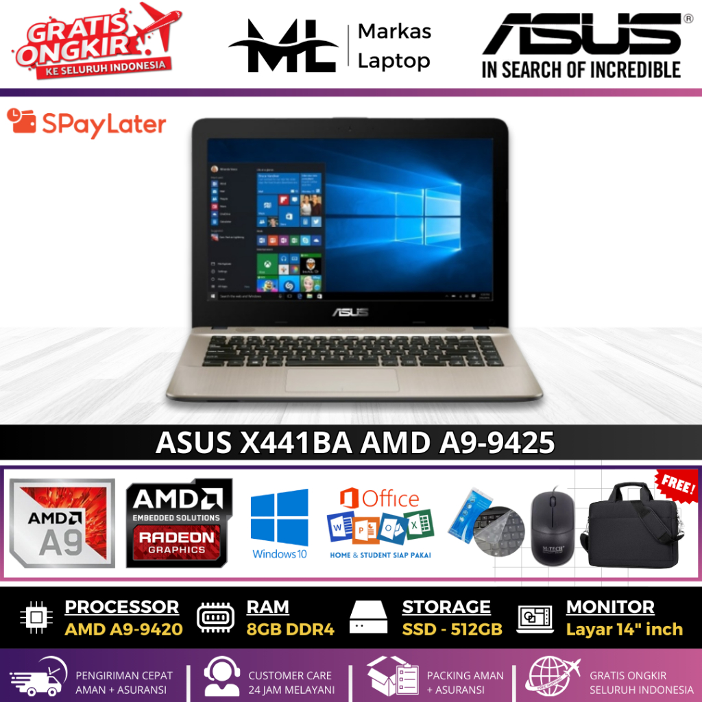 LAPTOP ASUS X441BA AMD A9-9425 8GB RAM SSD 512GB 14'INCH WINDOWS 10