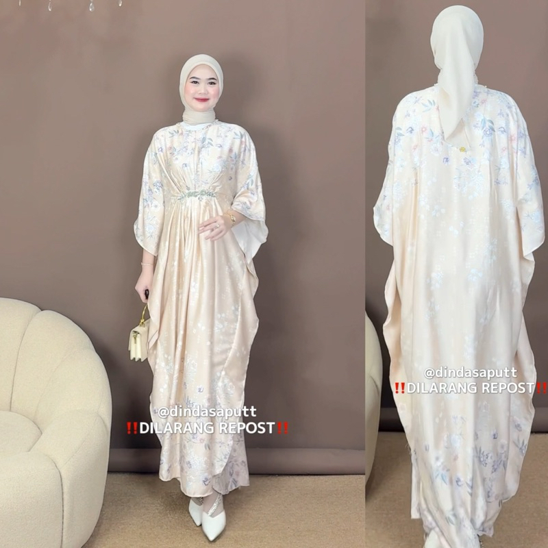 Allaya Kaftan Silk Motif (Gamis Lebaran Mutiara) Batwing Cantik Dress Simple Nyaman Mewah