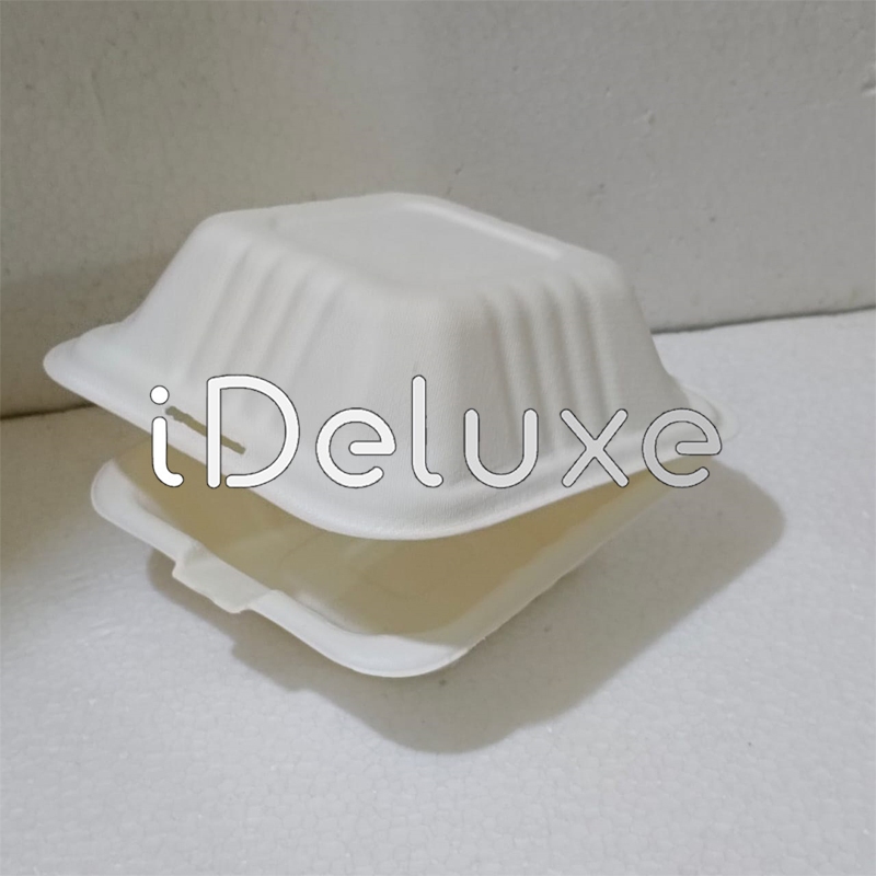 Bagasse Burger Box White/Putih  Lunch Box Kota Mini Takeaway