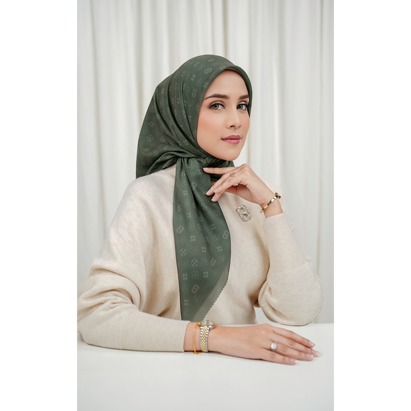 Buttonscarves - Monogram Voile Square - Dark Forest / Hijab Motif Segi Empat