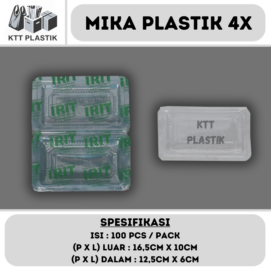 Mika Plastik 4X IRIT - Isi 100pcs / pack - Mika Kotak Makan - Mika Wadah Kue