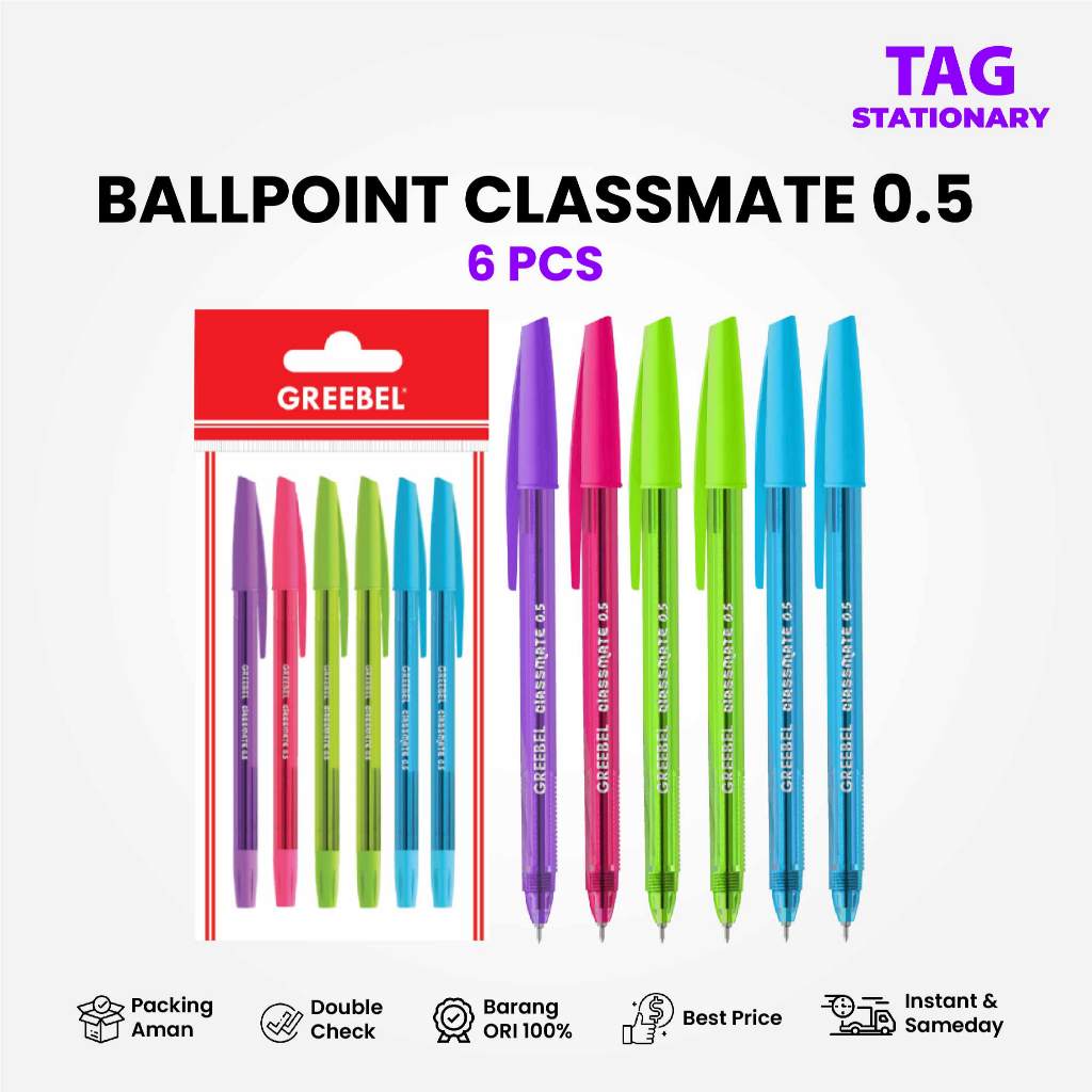 

GREEBEL Pulpen / Ballpen Classmate 0.5 Hitam (6 PCS/SET) / Ballpoint Bolpen Pena Timur Agung Grosir