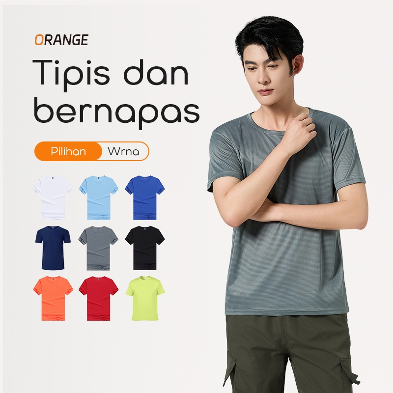 [Promo Spesial Produk Baru] ORANGE Kaos pria Baju Olahraga Pria Lengan Pendek Atasan Baju Kaos Train