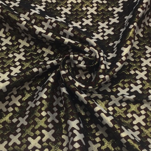 Kain Jacquard Lurex Motif Abstrak X Gold Putih (1M)