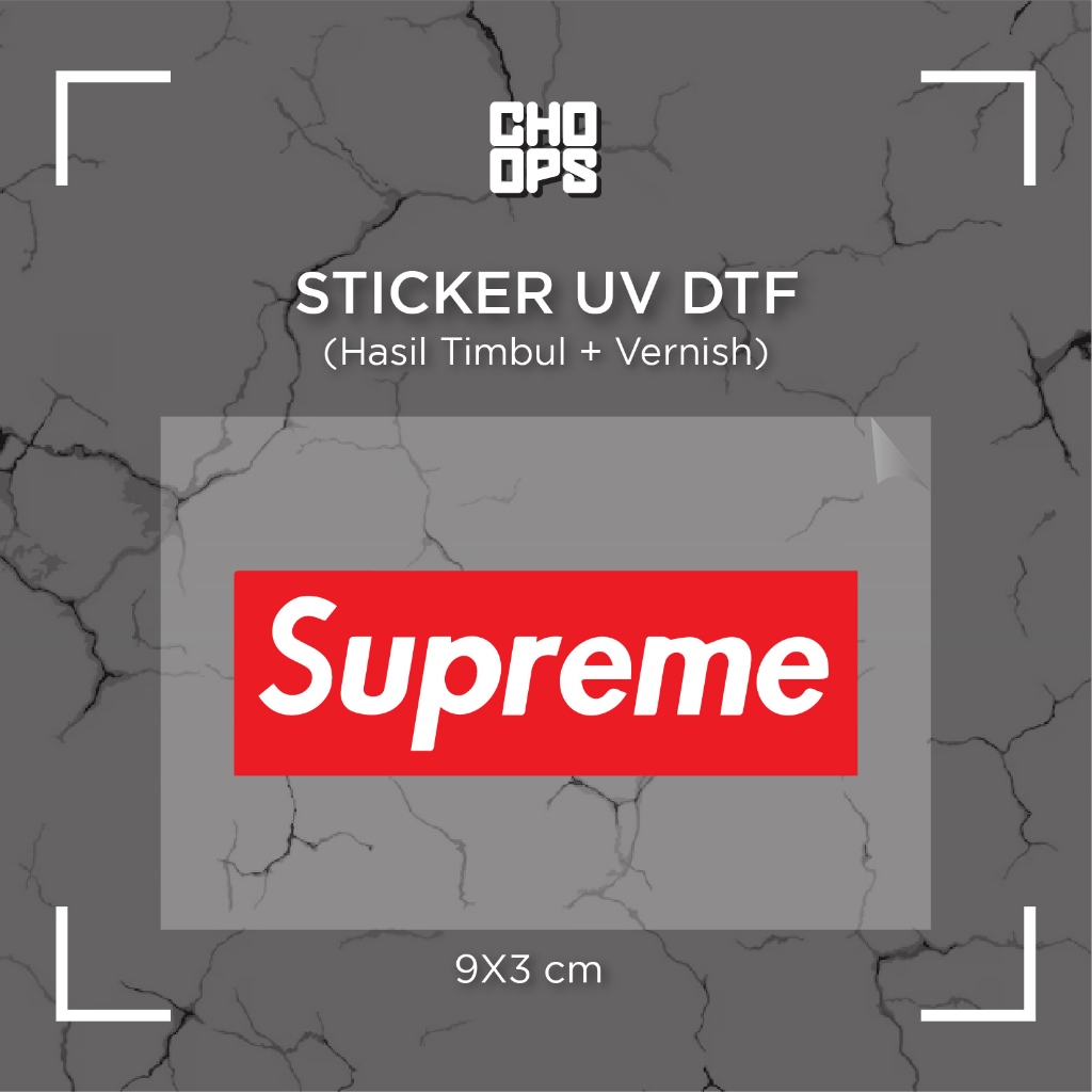 

SUPREME | STICKER SATUAN | UV DTF | ANTI GORES | HELM BODY MOTOR TUMBLER LAPTOP KOPER