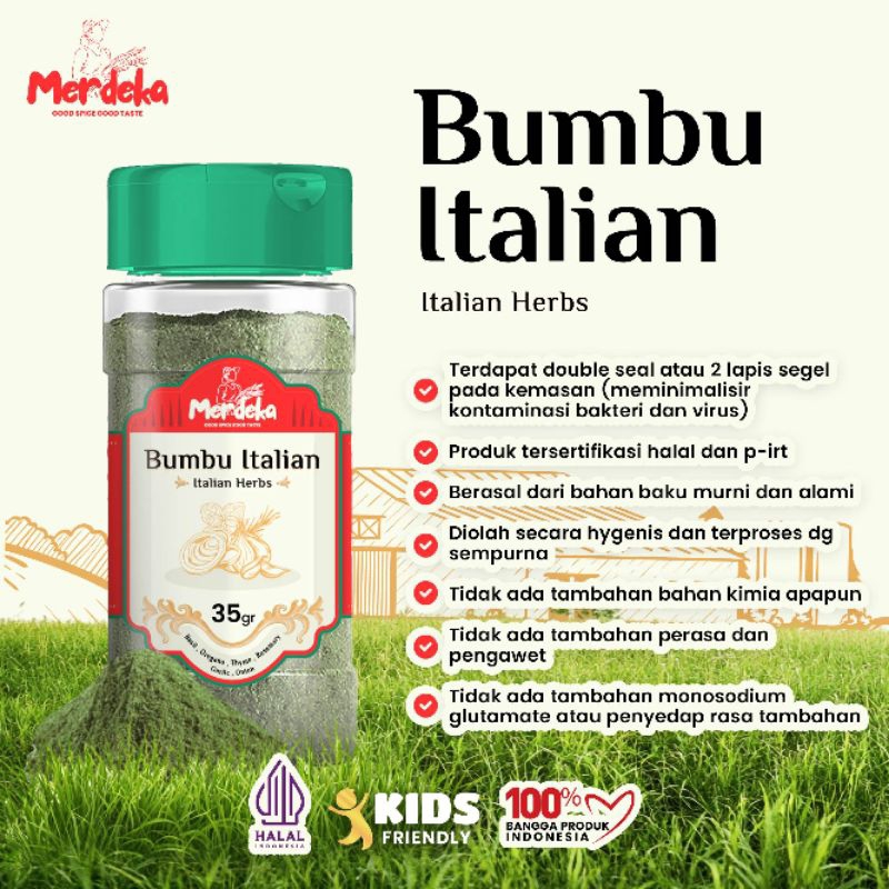 

MERDEKA Italian Herbs bumbu ITALIAN 100% murni 35gr, rempah bubuk lengkap murni murah, bumbu dapur bubuk lengkap, bumbu bubuk lengkap, bumbu masakan lengkap, rempah rempah bumbu dapur, rempah rempah herbal, bumbu masak instan, bumbu masak bubuk asli