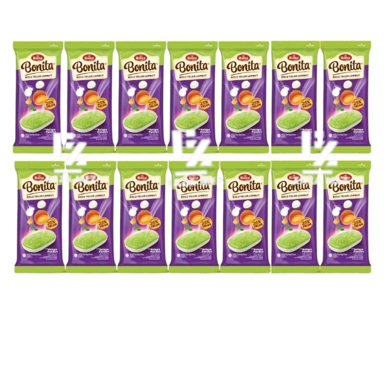 

bolu Bonita kelapa pandan 1 box isi 12 pcs