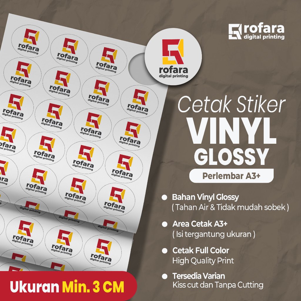 Stiker Vinyl Glossy A3+ | Cetak Stiker Label | Kiss cut