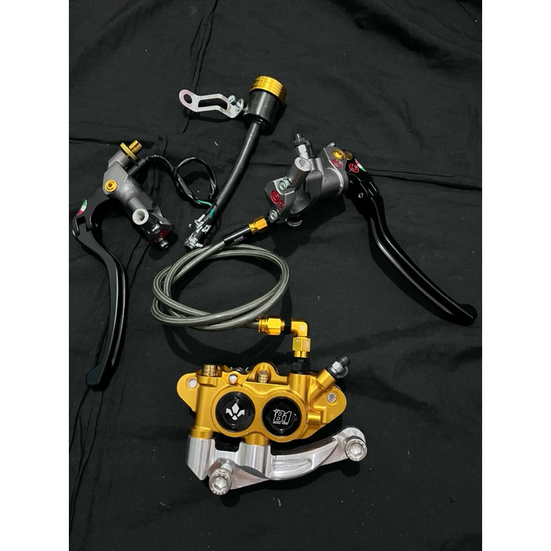 PAKET KALIPER 8.1 MONOBLOK 4 PISTON + BREKET MIO SOUL, MIO SMILE, MIO J, MIO GT, SOUL GT 115, XEON, 