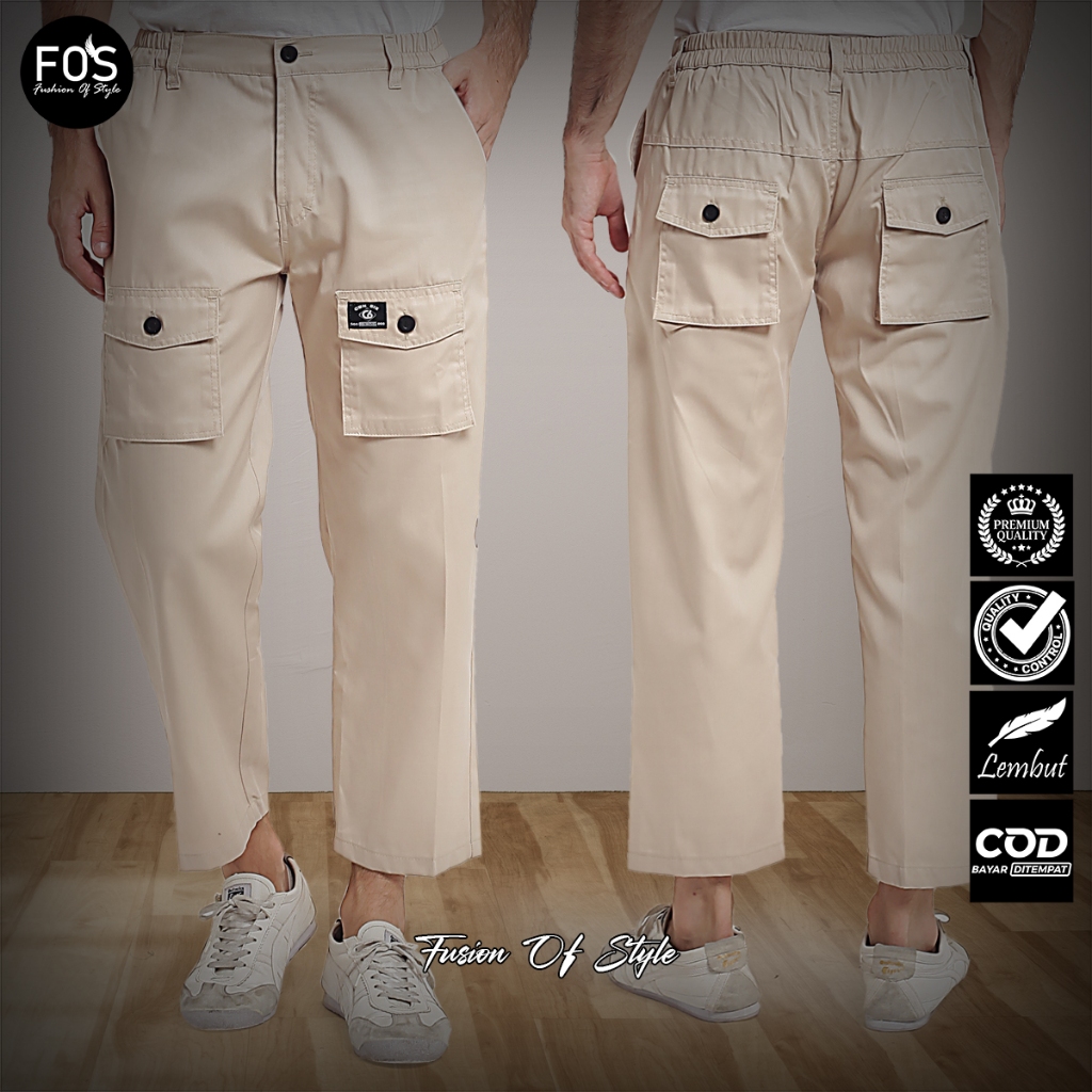 Celana cargo sirwal panjang pria dewasa jumbo bahan american drill krem