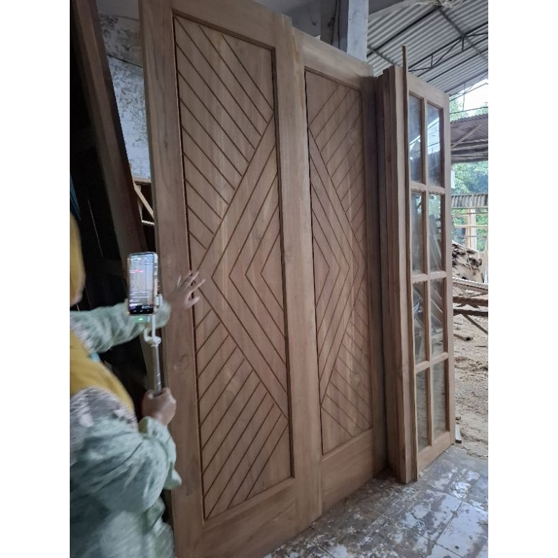 Pintu kupu tarung tinggi 2.5 meter / 1 pintu minimalis jati / 1 pintu kayu jati