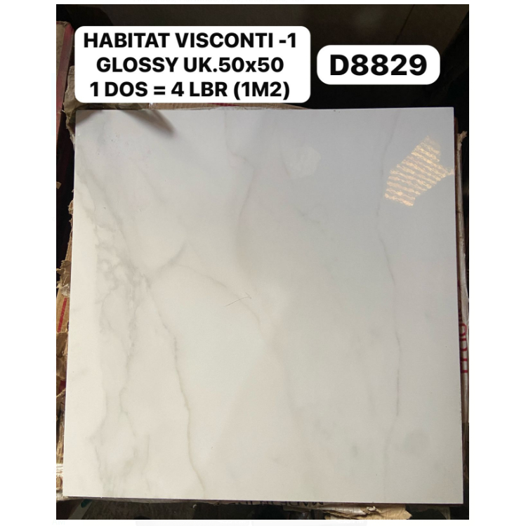 VISCONTI CARARA GLOSSY UK.50X50 PUTIH MOTIF HABITAT MILAN KERAMIK LANTAI DINDING