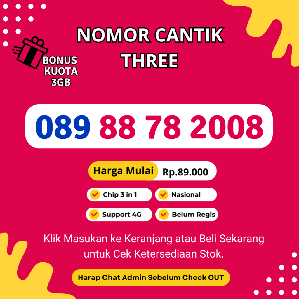 Nomor Cantik Tri Murah Rapi Seri Tahun Lahir 11 DIGIT- Nocan Tri Support 4G LTE BONUS KUOTA 3GB