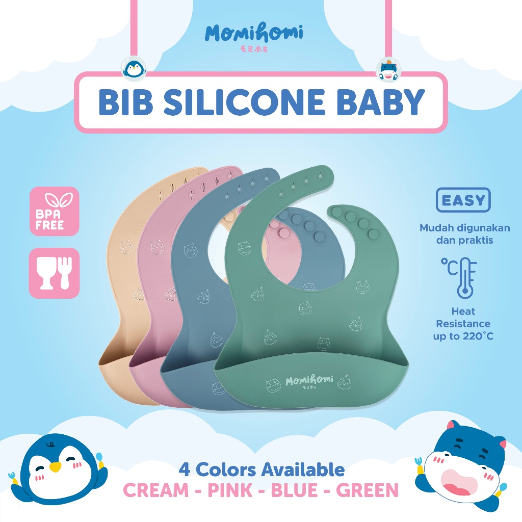 Momi Homi Baby Slabber Silicone 3012 Waterproof BIB Silicon Celemek Makan Silikon Anak Bayi Anti Air