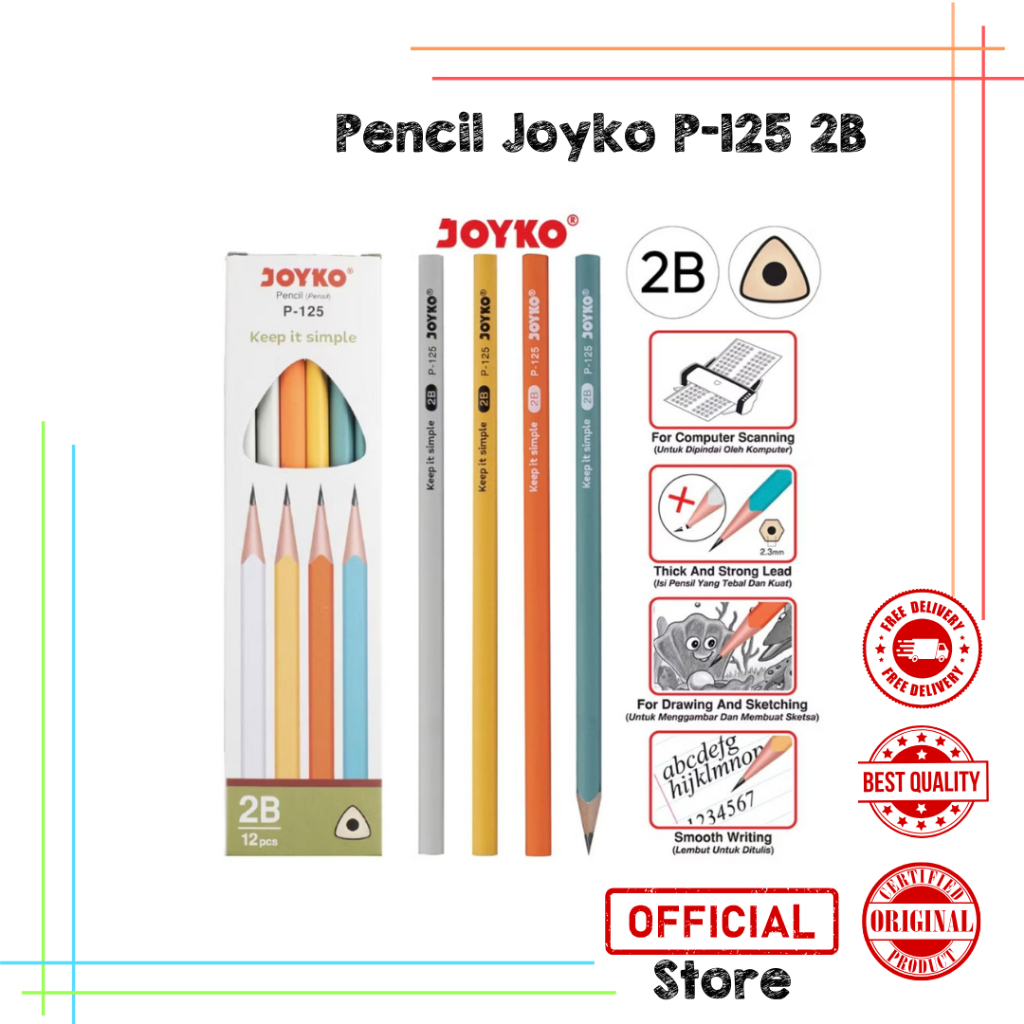 

Pensil 2B Joyko P-125 1 Pack Isi 12 Pencil Triangular / Pensil 2B Joyko 1 Pack