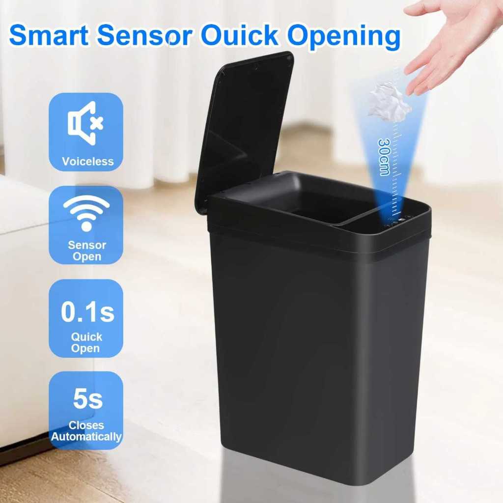 Tempat Bak Sampah 12L Sensor Gerak Otomatis Tanpa Sentuh Smart Trash Can Motion Sensor Dustbin Hitam
