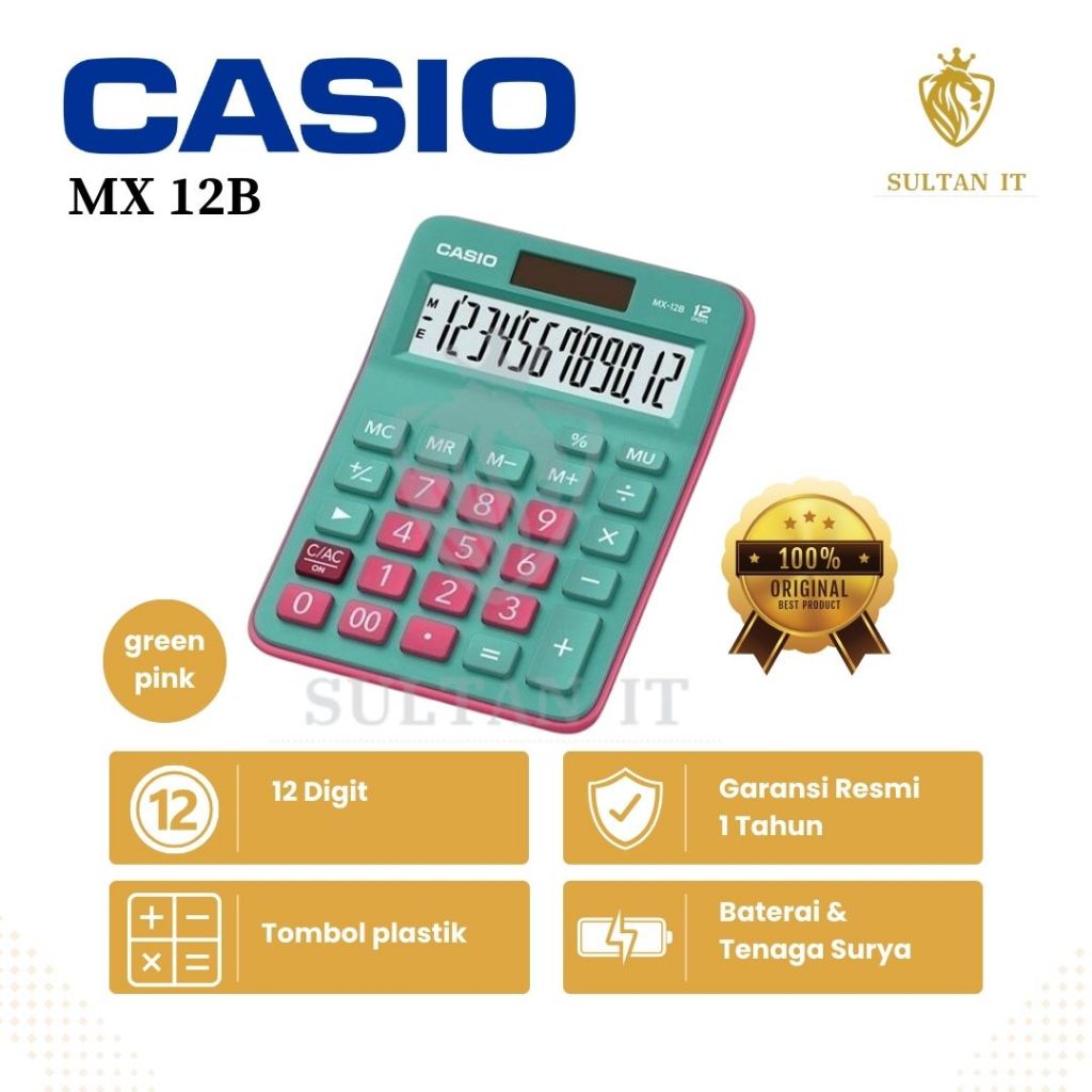 

Kalkulator Casio MX-12B Green Red Original Casio