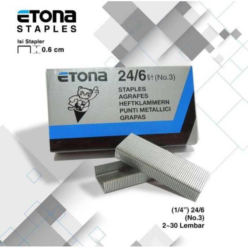 

isi staples Etona no 3 Merek: Etona Ukuran: No: 3 ( besar)