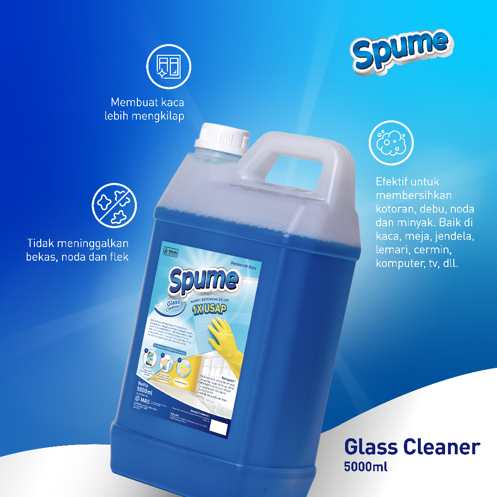 HOT SALE Spume Glass Cleaner cairan pembersih kaca meja 5L 5000ml 5 Liter refill