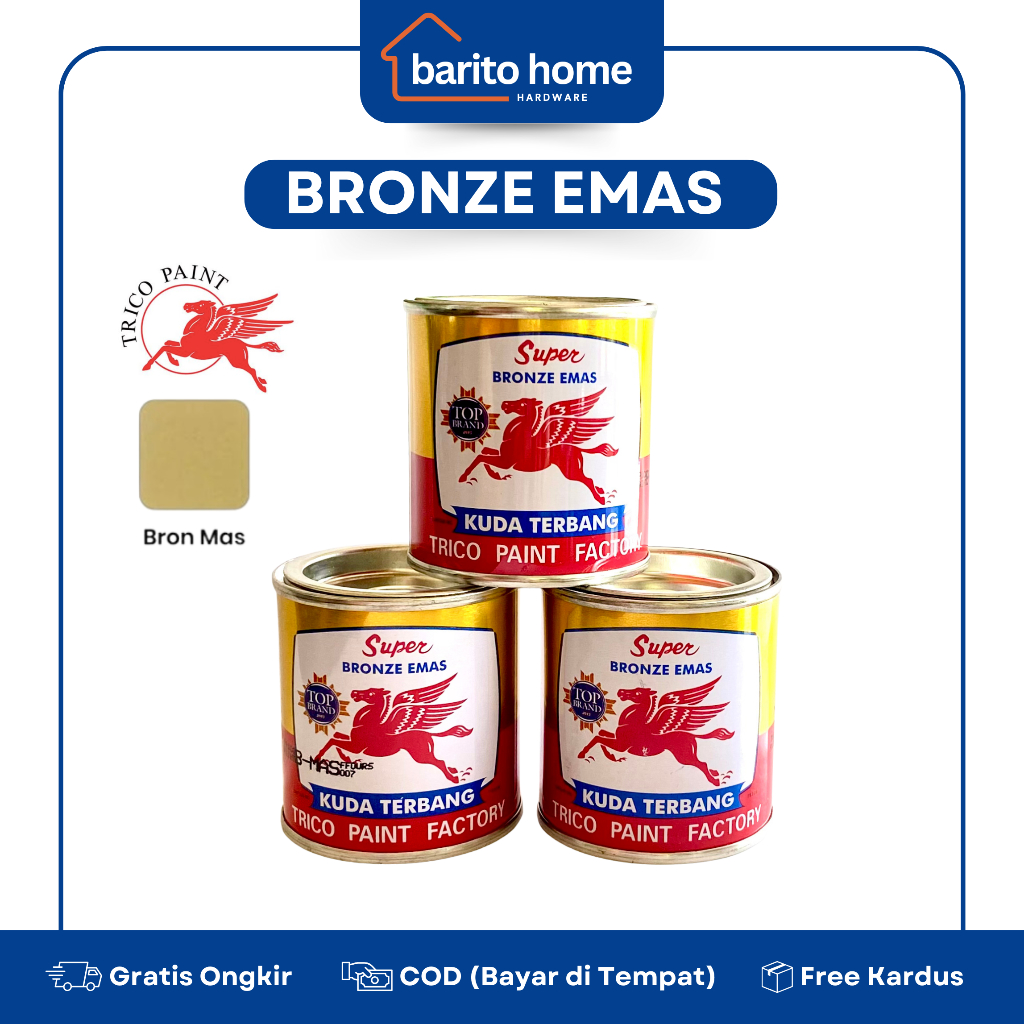 Cat Bronmas Bronze Emas Cap Kuda Terbang 100 ml Warna Gold Emas Metallic Cat Besi dan Kayu
