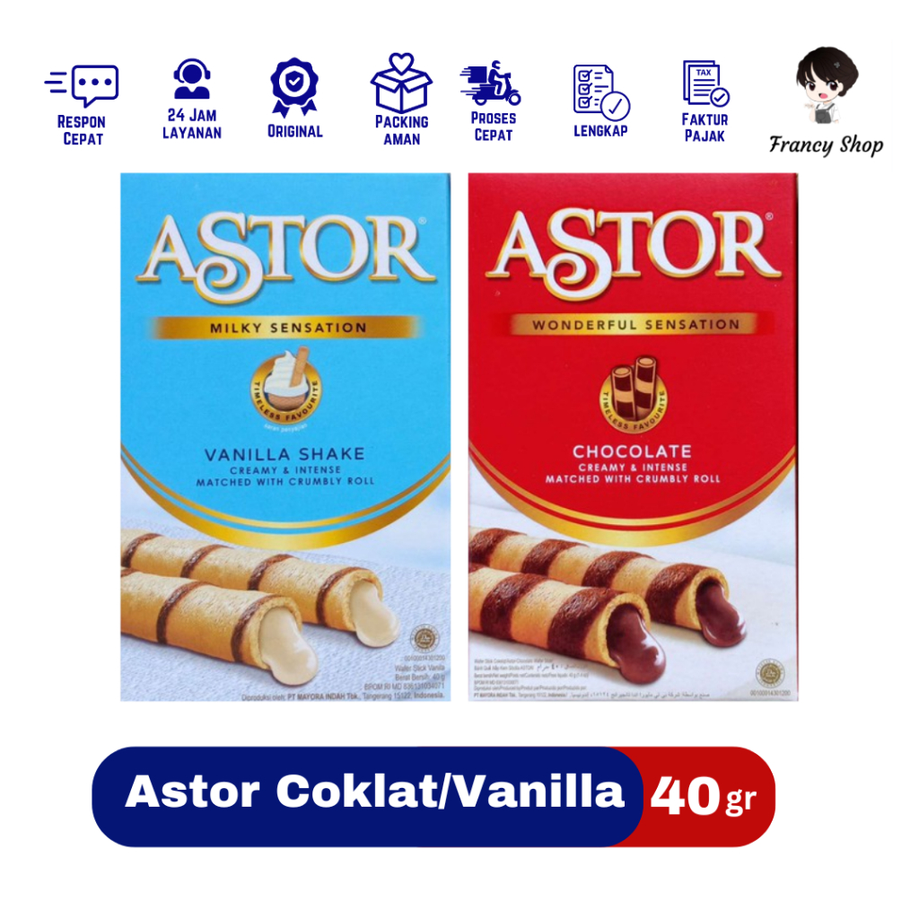 

Astor Double Chocolate Wafer Roll Coklat / Vanilla 40 gr