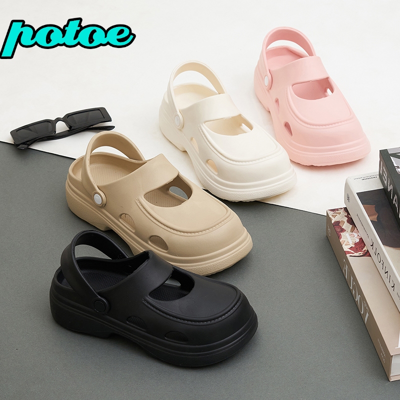 Potoe 2025 Sandal Wanita Korea Sandal Berkualitas Tinggi Sandal Karet Jelly Tumit Tinggi Tinggi