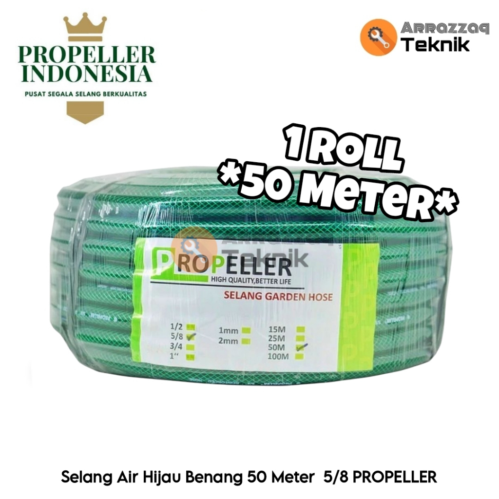 Selang Air Hijau Benang 50 Meter PROPELLER 5/8 / Selang Air Anti Lumut