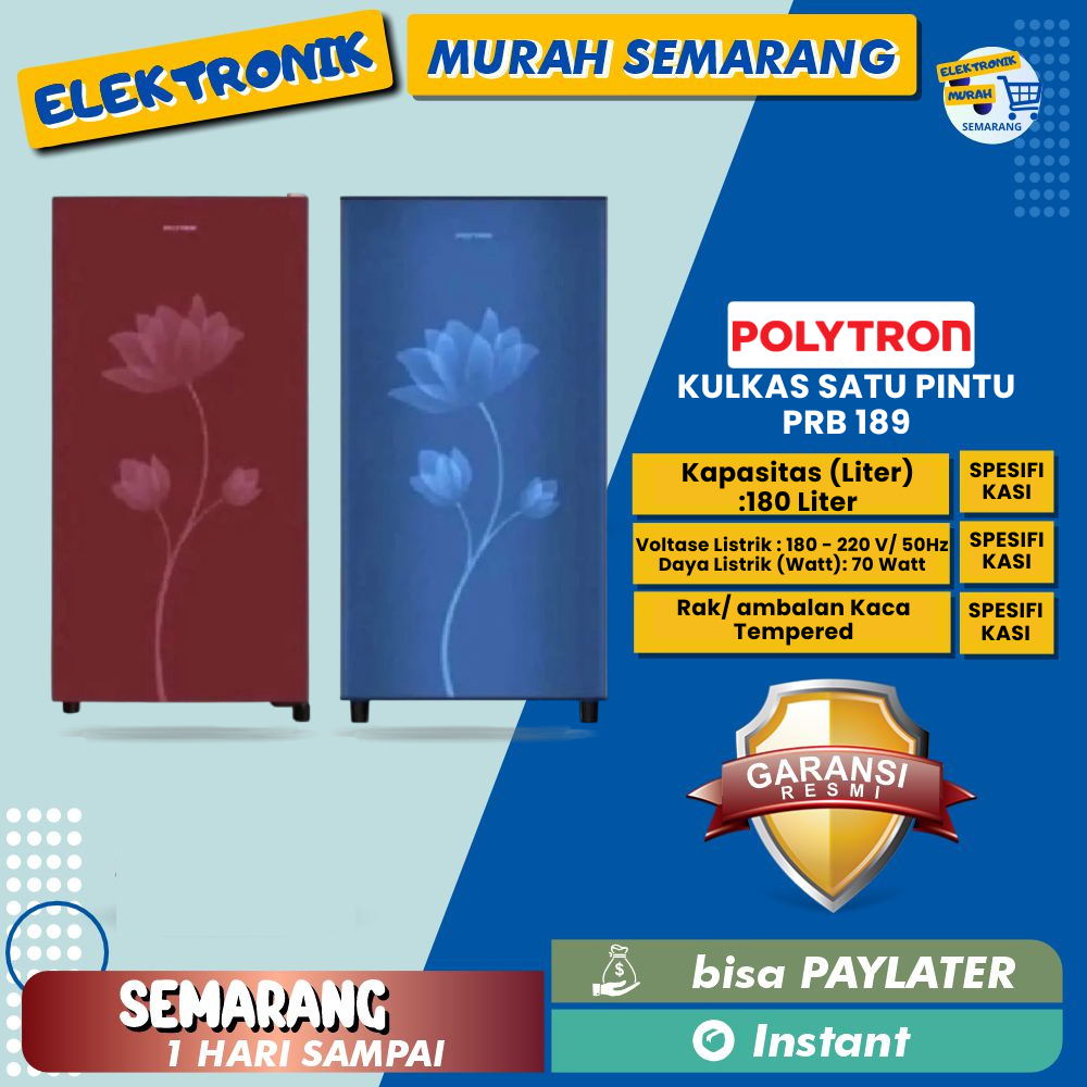 Kulkas 1 Pintu POLYTRON PRB 189 B/R 180 Liter Metal Door Semi Defrost
