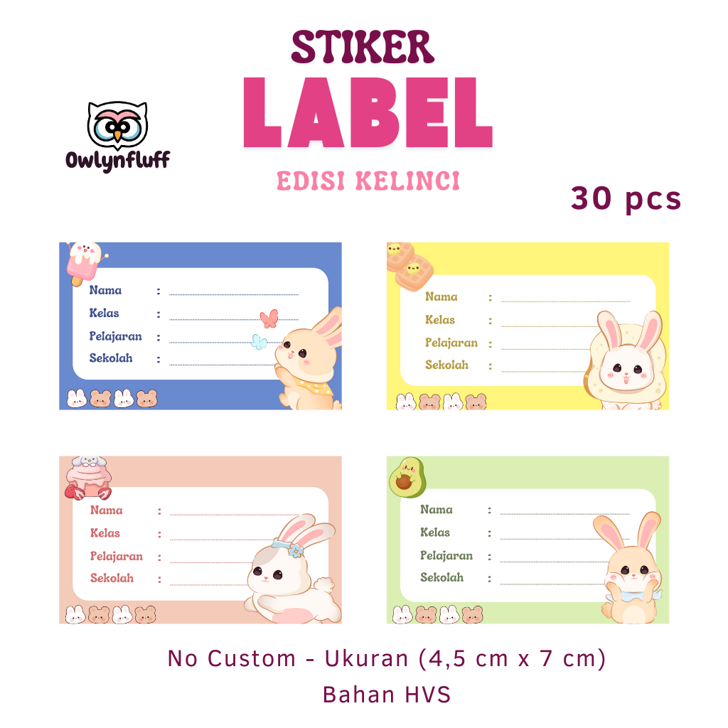 

30 Pcs Stiker Label Nama Buku Edisi Kelinci (No Custom)