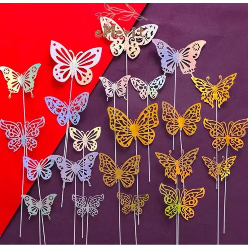 Kupu Kupu 3D Pontianak Dekorasi Kue Kupu-kupu Berongga Warna-Warni Melamun 3D/Dekorasi Kue Selamat U