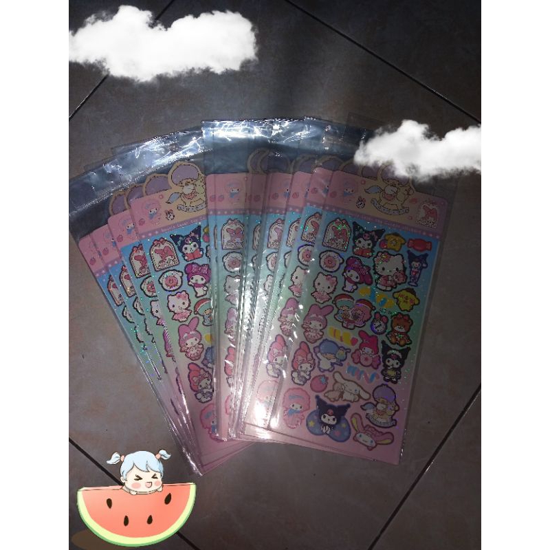 

STICKER SANRIO GLITTER SATUAN/1PC, STICKER LUCU GLITTER ANAK, SATUAN