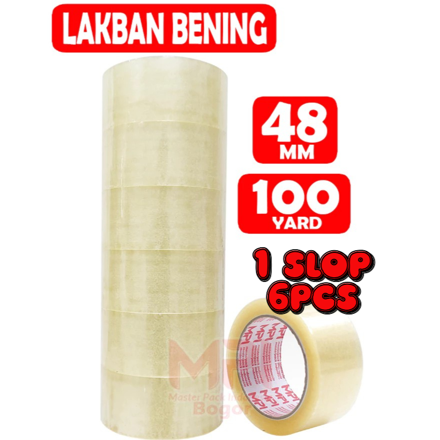 

1 Slop (6 PCS) Lakban Bening Ukuran Panjang 48 mm Panjang 100 Yard