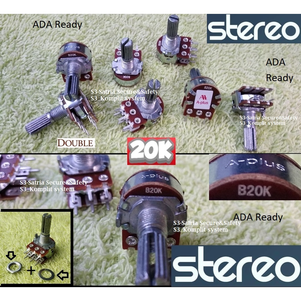 A-plus B20K STEREO 20K Potensiometer stereo 20 K Kilo Potensio meter a plus Aplus