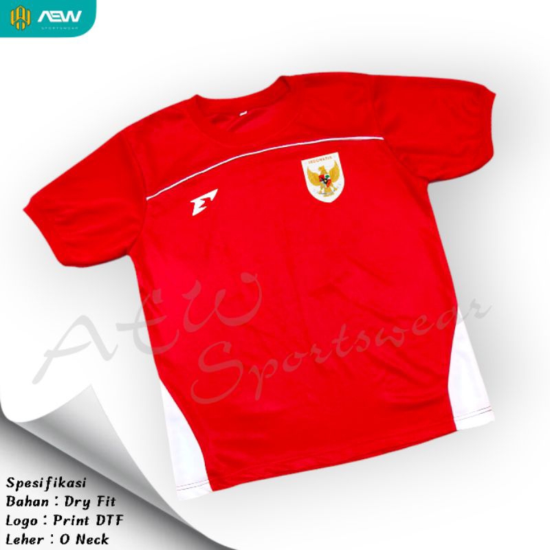 Atasan Baju Bola Kaos Futsal Jersey Timnas Indonesia Home Leher Bulat Logo Garuda Unisex Sport Dry-F