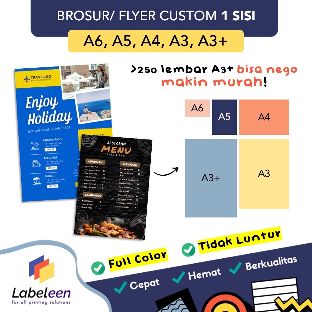 

Cetak Brosur A6, A5, A4, A3, A3+ | Flyer Custom | Brosur Lipat Murah