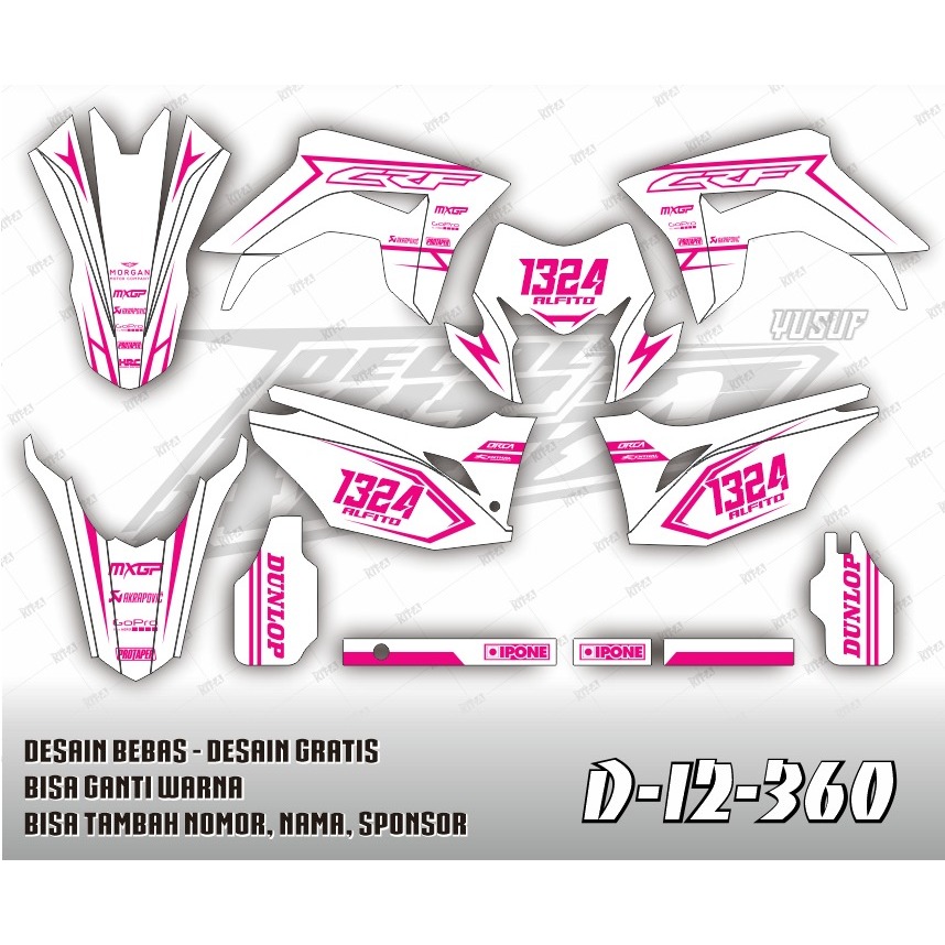 Decal CRF 150l Sticker Striping CRF 150 L Motif PUTIH PINK BIRU D-I2-1078 I2-1172