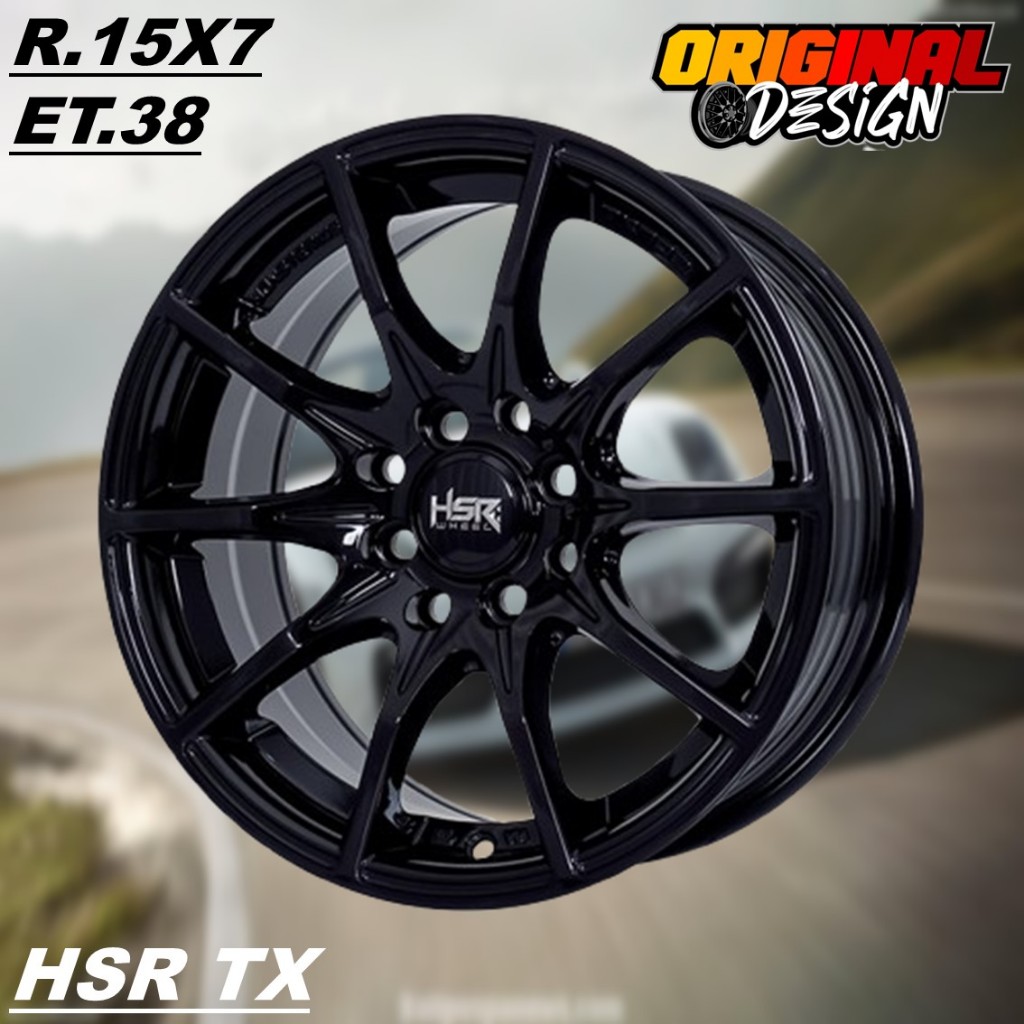 Velg mobil ring 15 warna hitam glossy HSR TX R15 lubang baut 4 lebar 7