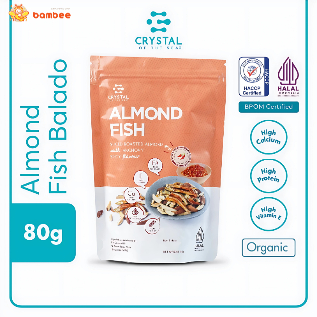 

Crystal of the Sea Almond Fish Snack Original / Seaweed / Balado 80gr / Ikan Teri Jengki Kacang Alamond Premium