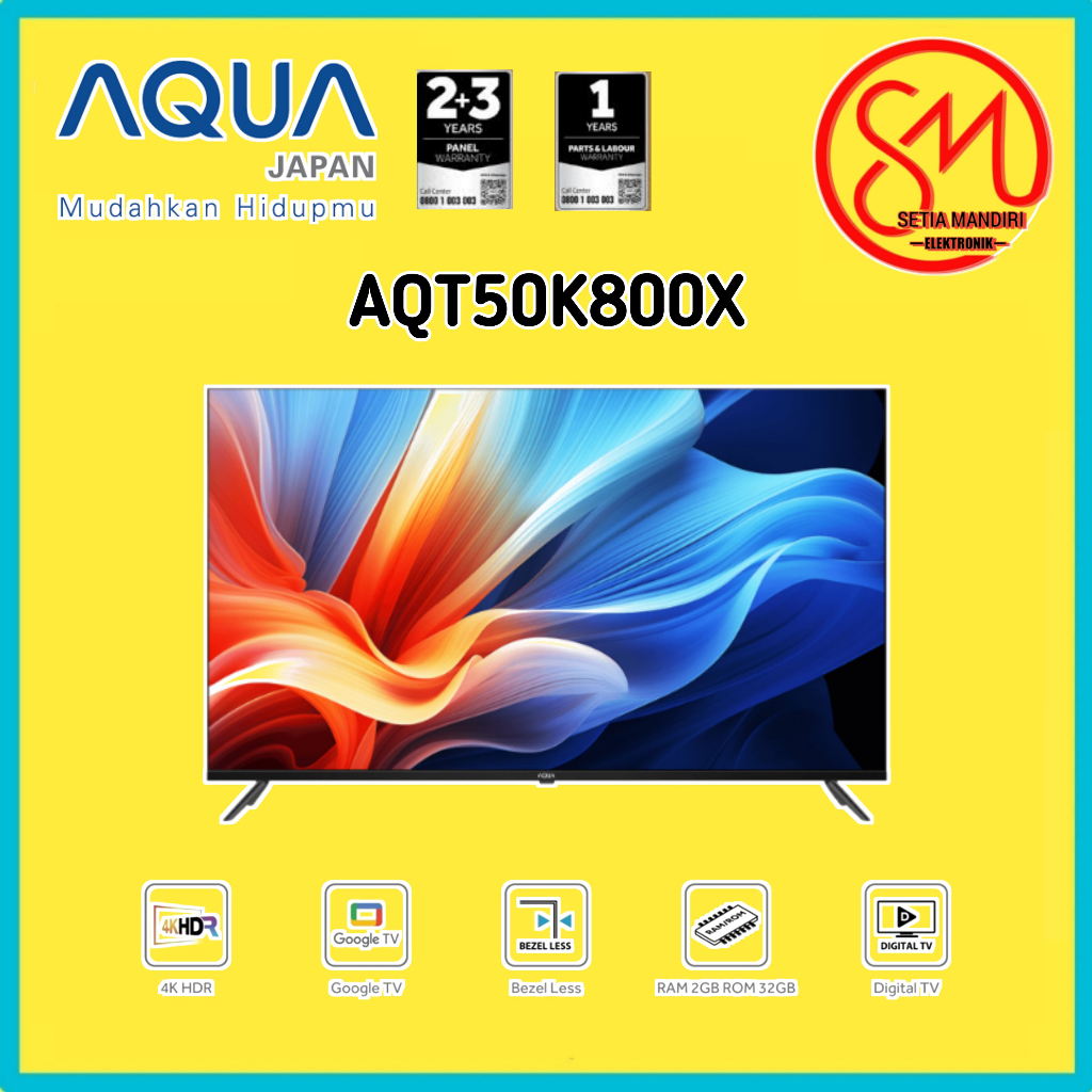 AQUA Smart Google TV 50 Inch AQT50K800UX 4K UHD HDR Digital TV DVB-T2 Bezel-Less
