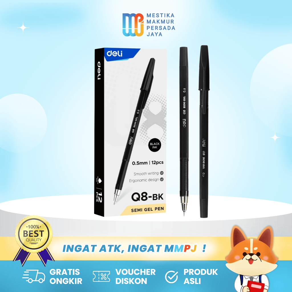 

Deli Pulpen Gel / Gel Pen 0.5mm - Pulpen 1 Pack EQ8-BK