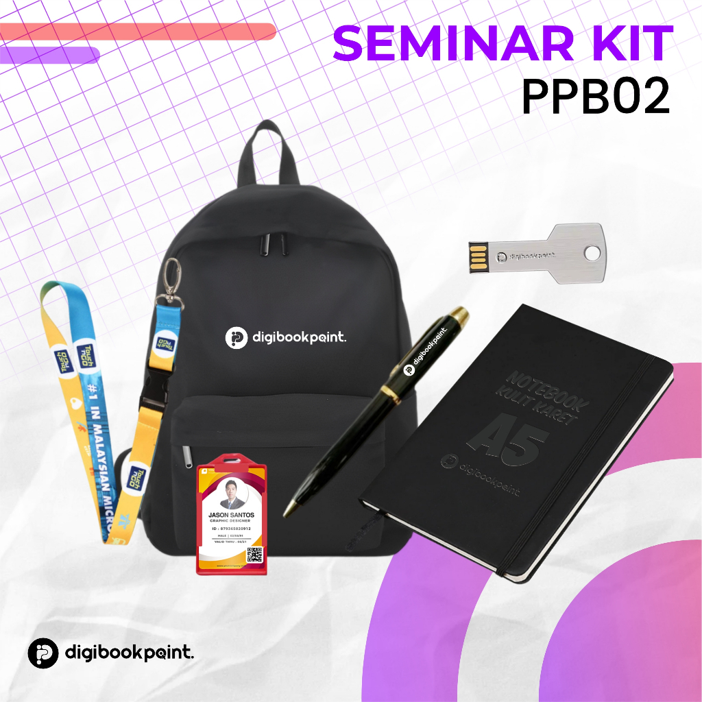 

Seminar Kit Custom PPB 2 | Backpack Cordura, Notebook Kulit Karet, Pulpen Besi Grafir, Flashdisk Besi/Kayu, Paket Lanyard | Custom sesuai Desain