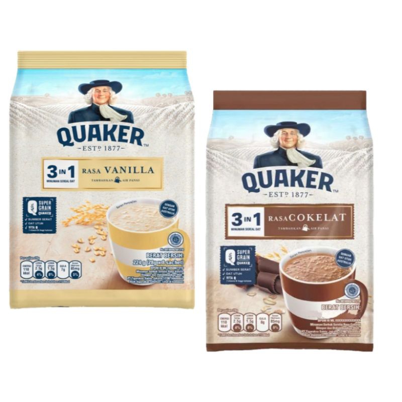 

Quaker Oatmeal 3in1 Rasa Cokelat Matcha vanilla Sachet isi 8