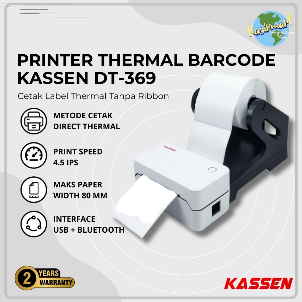 Printer Barcode Bluetooth 80mm Kassen DT-369 Label Thermal 80mm USB Bluetooth DT 369 Print Resi 369