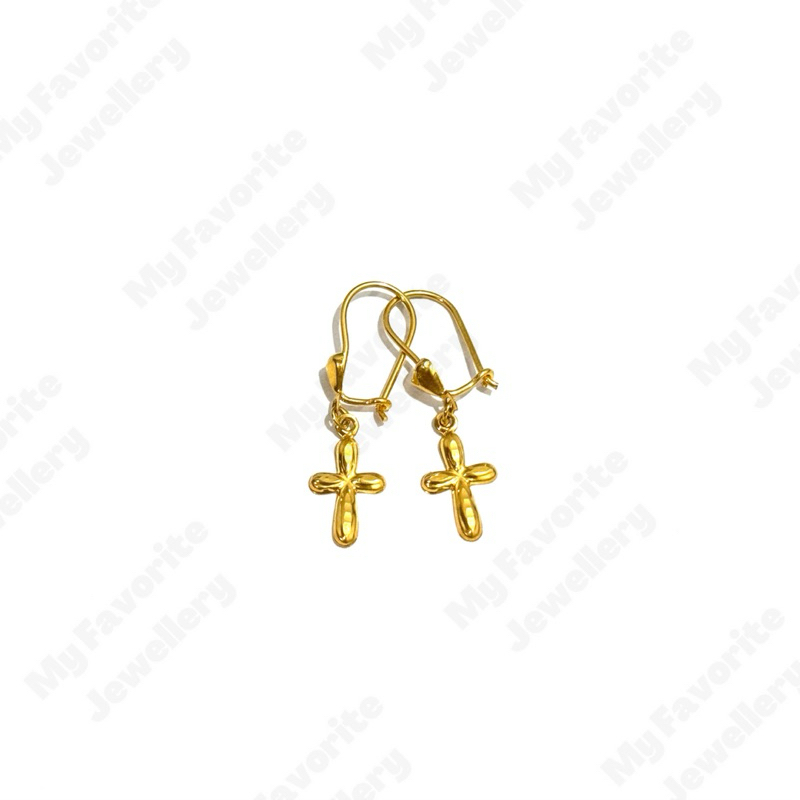 Anting Salib Gantung Emas Asli Kadar 700 16K