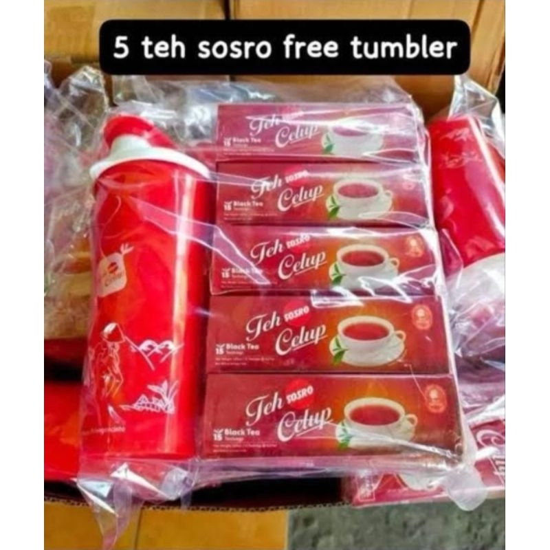 

Paket 5 pack teh celup SOSRO isi @15 plus bonus Tumbler