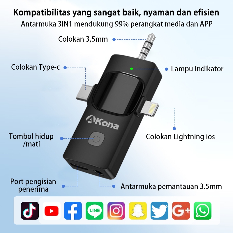 terbaru akona 3 in 1 mic wireless clip on 2 microphone wireless clip on noise reduction mikrofon
