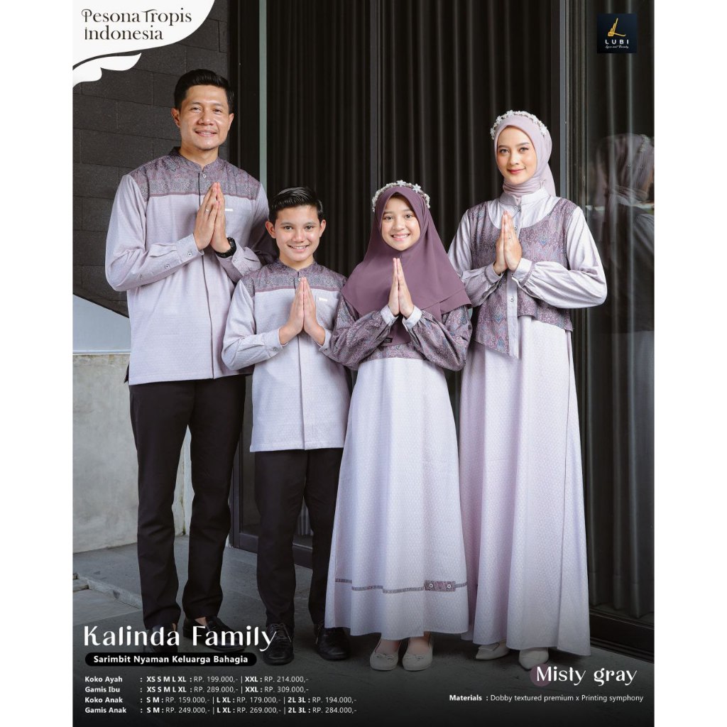 SARIMBIT TERBARU COUPLE FAMILY LEBARAN KALINDA MISTY GRAY BY LUBI FASHION - BAJU BUSANA MUSLIM SERAG