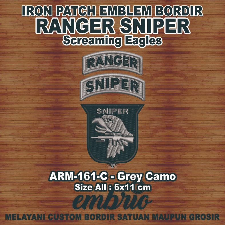 ARM-161-C Patch Burung SNIPER SCREAMING EAGLES Hunter Division Ranger Pemburu - Grey Camo - ALL 6x11